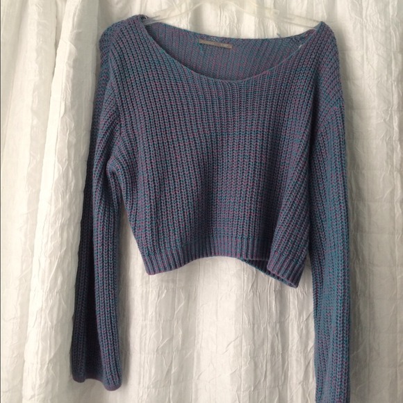 Purple and blue crop sweater chunky knit cozy warm