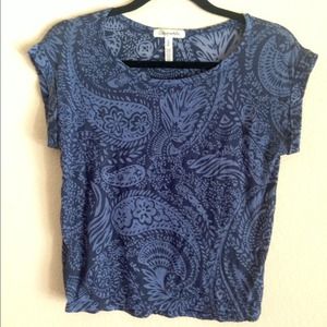 Blue and white paisley and floral top