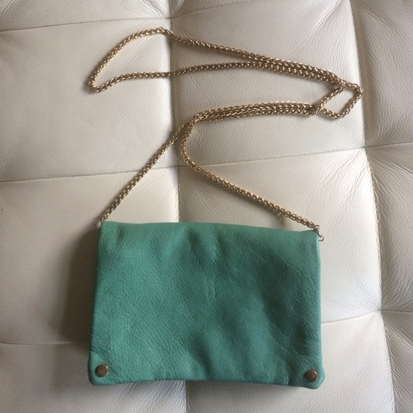 Mint green cross body purse with gold chain