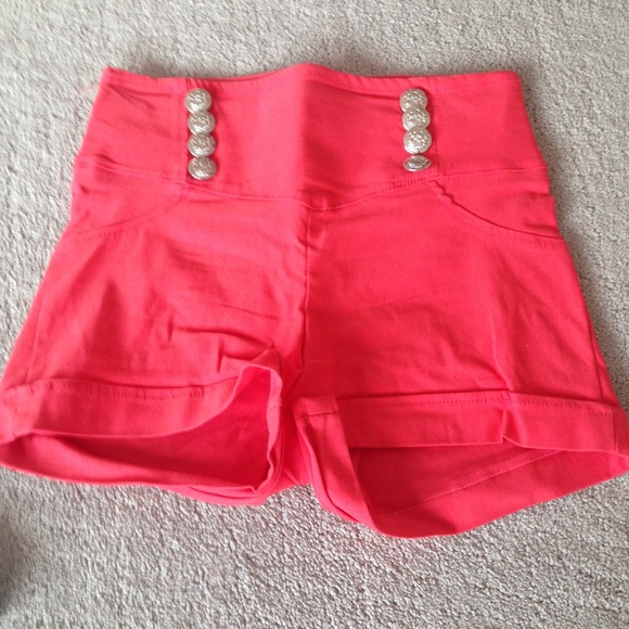 High-Waisted Bright Coral Shorts