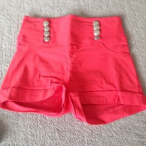 High-Waisted Bright Coral Shorts