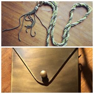 Bronze clutch & lariat necklace bundle