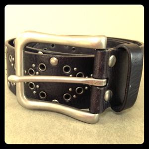 Black Leather Belt Nickel Grommet Stud Accents S