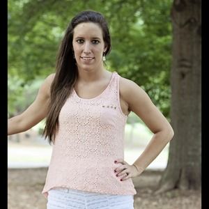 Pink Lace Lined Stud Pocket Tank