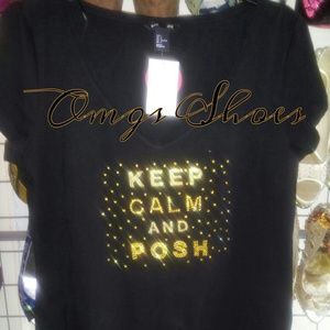 $10 Keep Calm & Posh Rhinestone Tees Sz L