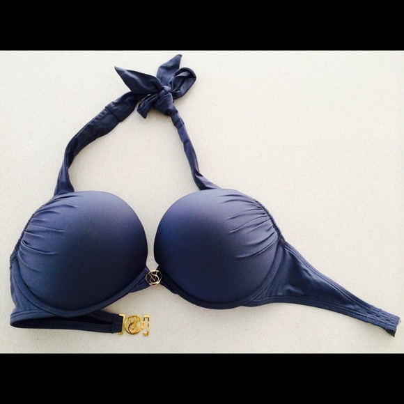 Swim bra gray color with gold logo Vs