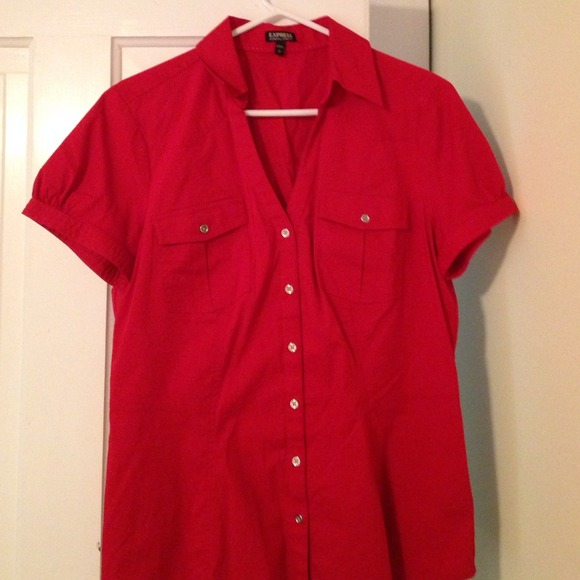Vibrant red button down shirt