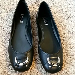 NEW Ralph Lauren Black Leather Flats 9.5