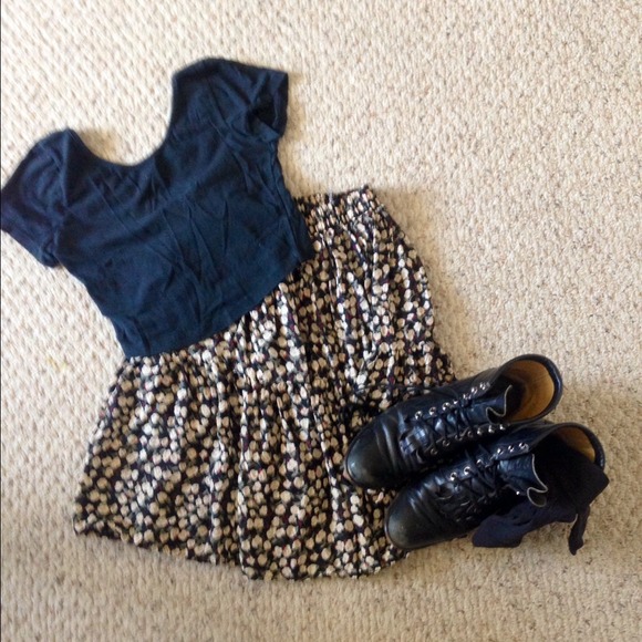 To the knee black floral skirt