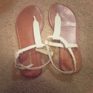 White braided t strap sandals