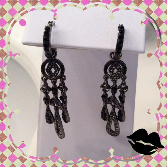 Jewelry - BLACK 2 IN 1 RHINESTONE DANGLE EARRINGS