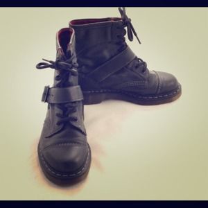 Dr. Martens Black Buckle Combat Boots 6