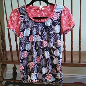 Anthropologie pink and blue floral top