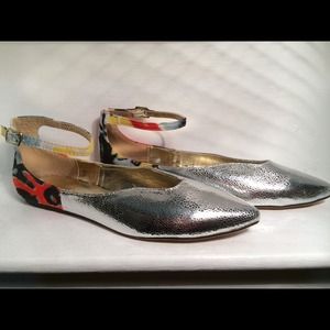 Never worn silver and print flats.