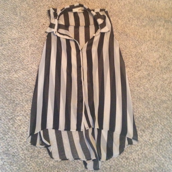 chiffon black and white striped shirt