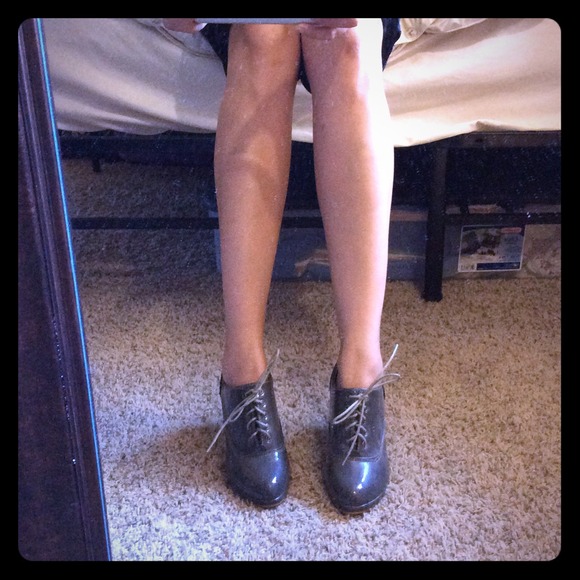 Reduced! Grey patent booties.