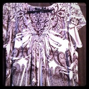 Long satin shirt black and white with sequins