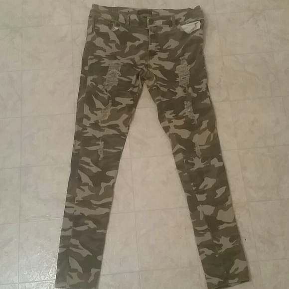 Army fatigue ripped jeans