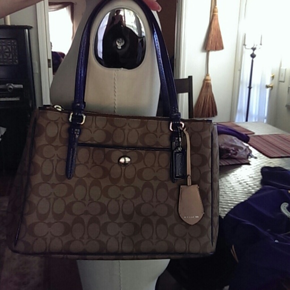 Coach Handbags - Authentic Coach Handbag Brown and Blue with Silver