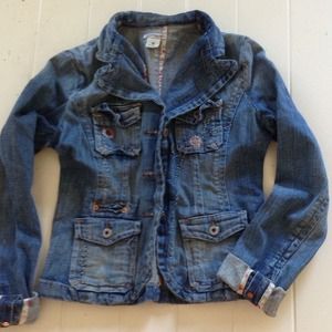 Polo Jeans co. Jean jacket with floral embroidery