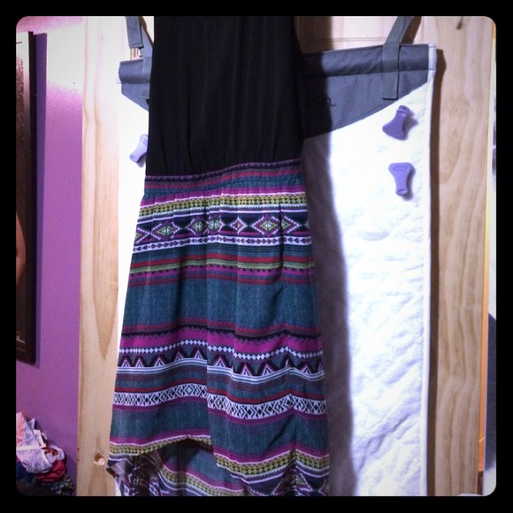 High waist high low tribal print dress
