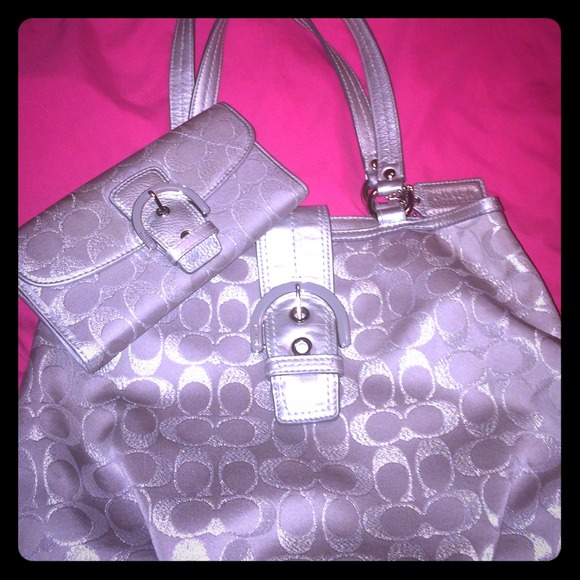 Coach Handbags - Authentic silver Coach bag and matching wallet
