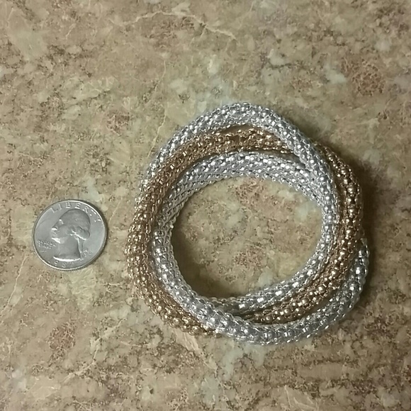 Duo-tone Silver Gold Chainmail Triple Bracelet - Picture 2 of 3