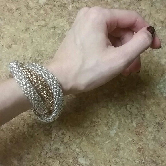 Duo-tone Silver Gold Chainmail Triple Bracelet - Picture 3 of 3