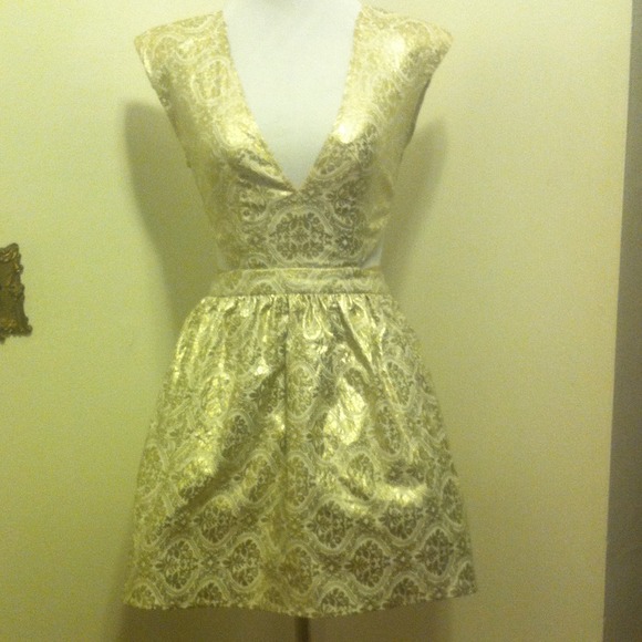 Gold Brocade Cutout Mini Dress