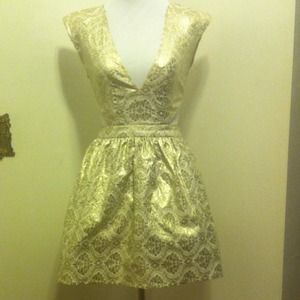 Gold Brocade Cutout Mini Dress