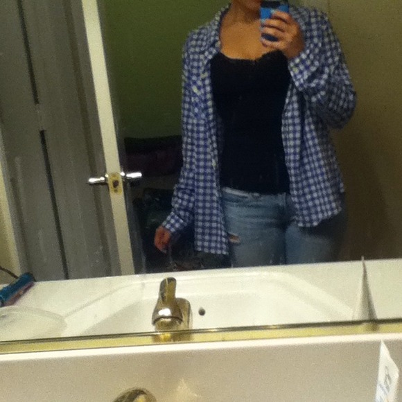 Blue and white plaid shirt