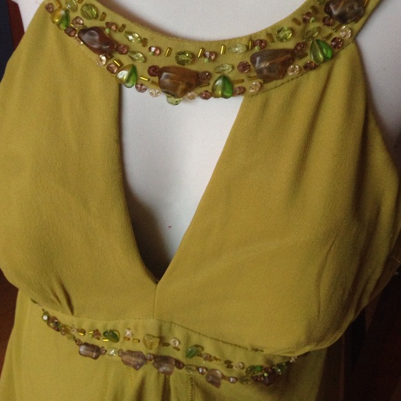 SUE WONG SILK AND BEADED MINT GREEN ASYMMETRIC TOP - Picture 3 of 4