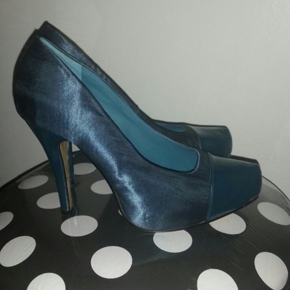 Teal Satin & Patton Leather Pumps
