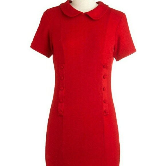 Fervour Dresses & Skirts - Modcloth Endeavor After Dress Red Collar Buttons