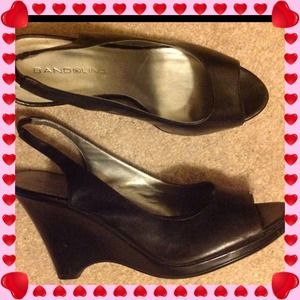 BANDOLINO  Slingback Black Leather Wedge Sz 8.5