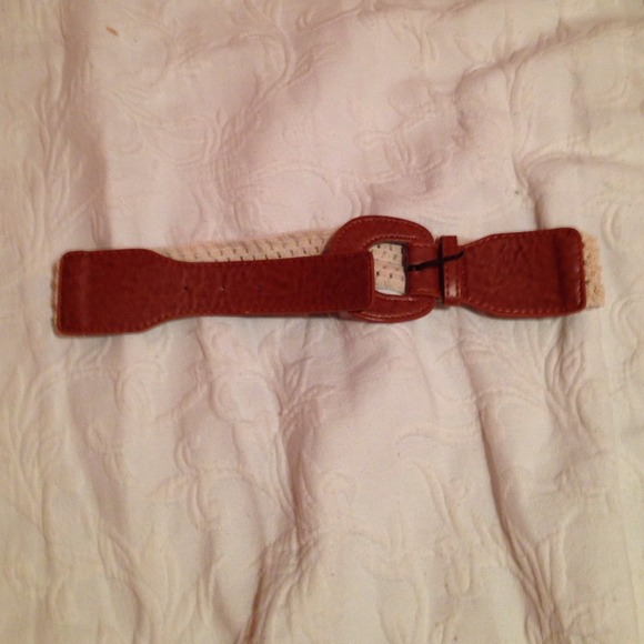 Light brown and cream crocheted belt