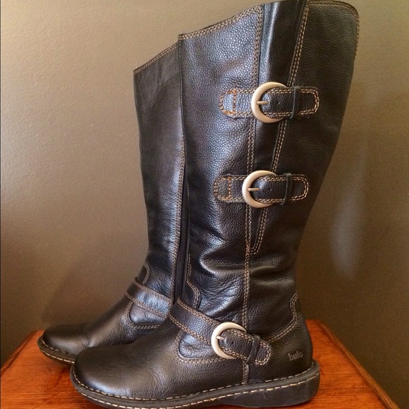 Black leather riding boots