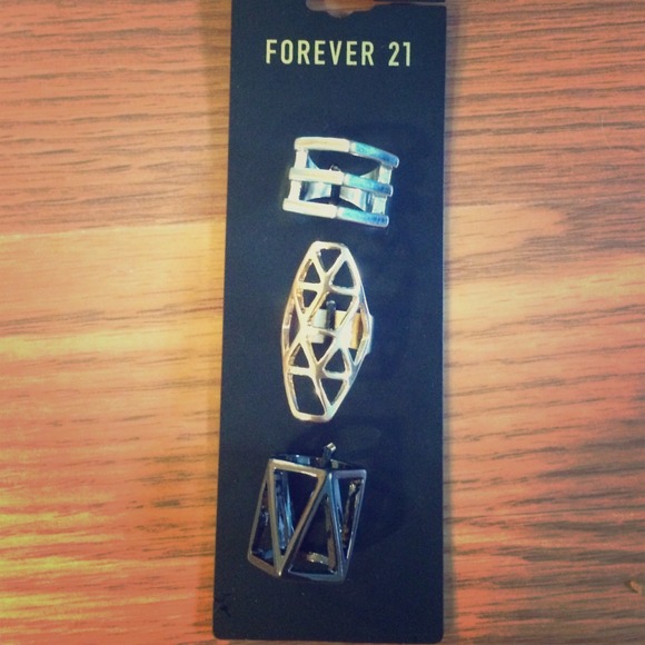 Forever 21 geo rings (3) gold, silver, charcoal