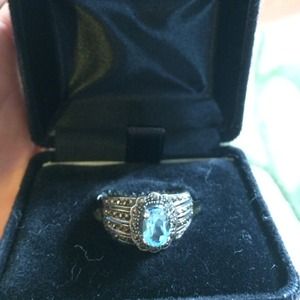 Silver Marcasite aquamarine ring