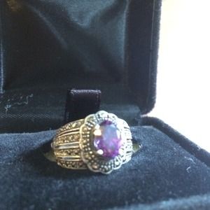 Marcasite amethyst silver ring