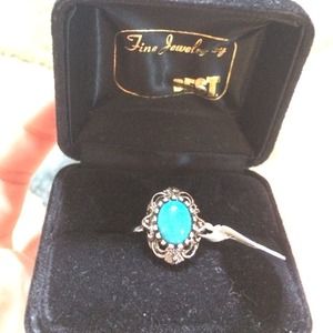White gold plated turquoise bohemian ring