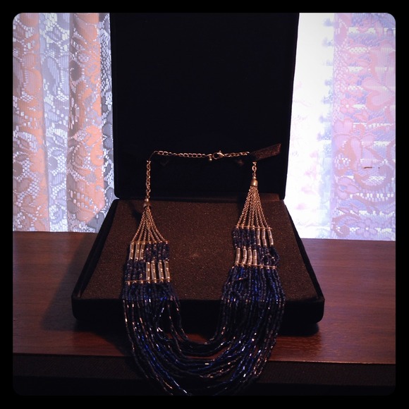 Blue beaded necklace with Jewelry Box
