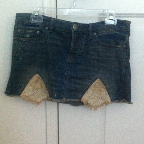 Free People Denim and Lace mini skirt