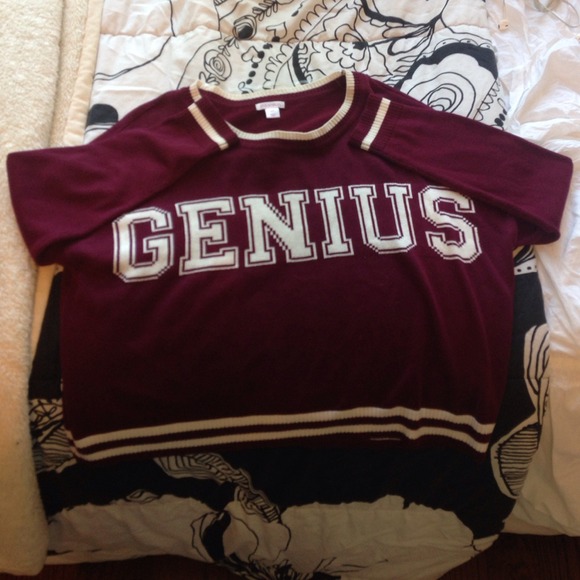 Maroon and white "Genius" sweater