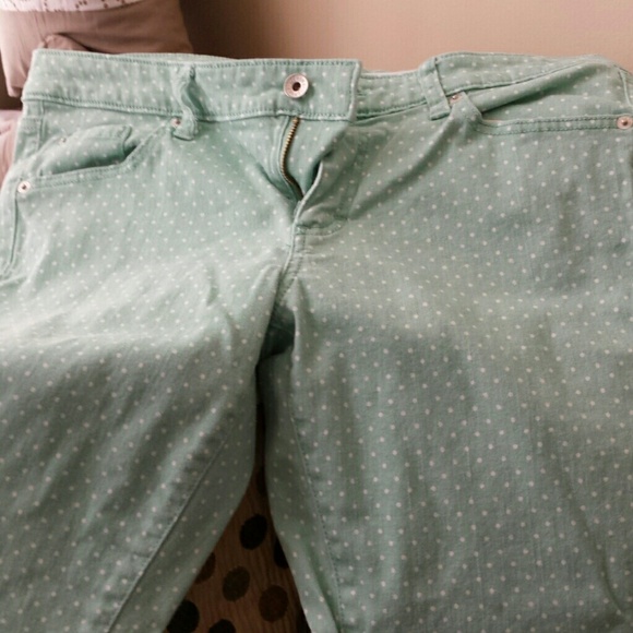 Mint green polka dot jeans