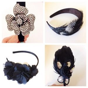 Black Headband Bundle- Feather, Crystal & Sequins