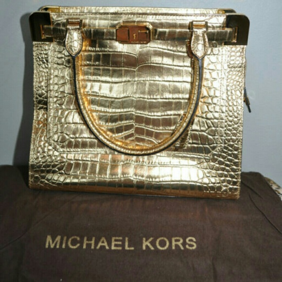 MICHAEL KORS Gold Snakeskin EMBOSSED Leather BLAKE