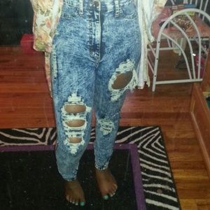 High waisted acid wash skinnys