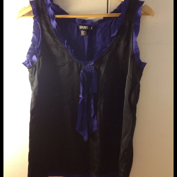 Black with navy blue silk trim edge detail top.