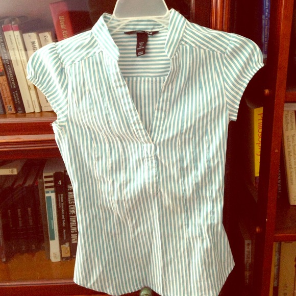 H&M Fitted Cap Sleeve Stripe Blouse Size 2 or XXS
